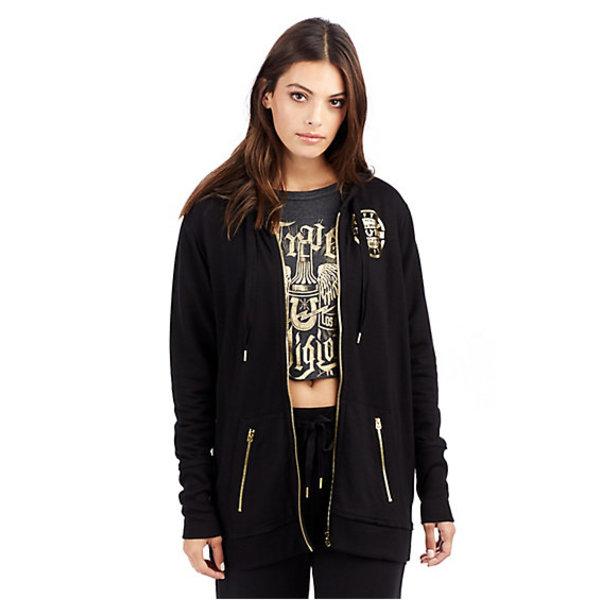 Womens Metallic Graphic Zip Up Hoodie | Black | Size Small | True Religion