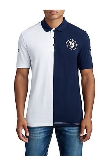 Men's Split Panel True Polo | White/navy | Size Small | True Religion