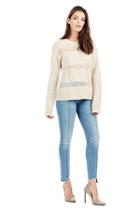 Sheer Stripe Knit Womens Sweater | Scuffed Beige | Size X Small | True Religion