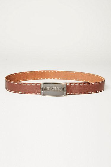 True Religion Plaque Mens Belt - Brown