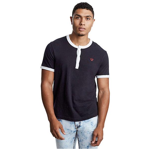 Contrast Henley Tee | Black/white | Size Small | True Religion