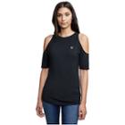 Women's Horseshoe Logo Cold Shoulder Top | Black | Size Small | True Religion