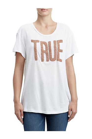 Womens Beaded Logo Tee | White | Size Small | True Religion
