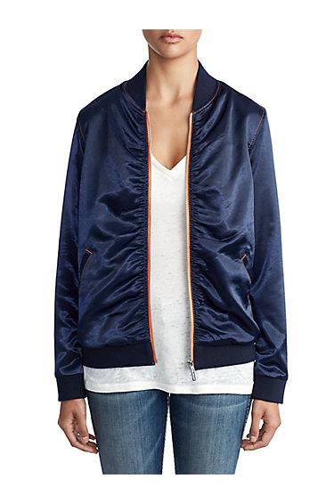 Womens Moto Girl Satin Bomber Jacket | Navy | Size X Small | True Religion