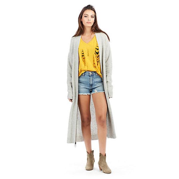 Womens Wool Longline Cardigan | Heather Grey | Size Small | True Religion