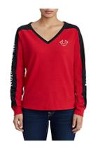 Women's Rounded V Panel Sleeve Top | Ruby Red | Size X Small | True Religion