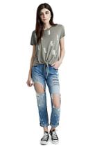 Tie Front Graphic Womens Tee | Military Green  | Size X Small | True Religion