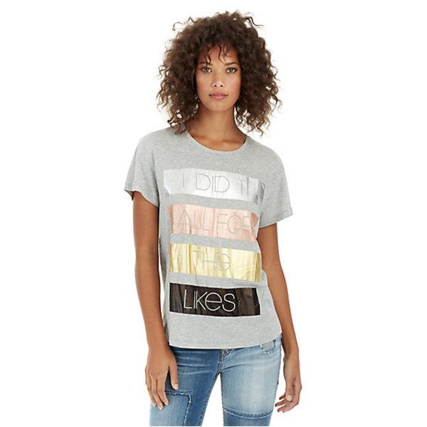 Womens Metallic Crewneck Tee | Heather Grey | Size Small | True Religion