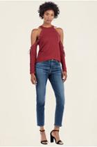 Womens Cold Shoulder Lace Up Eyelet Top | Ox Blood  | Size Medium | True Religion