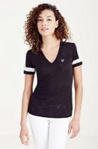 True Religion Paneled Deep V Womens Tee - Black/white