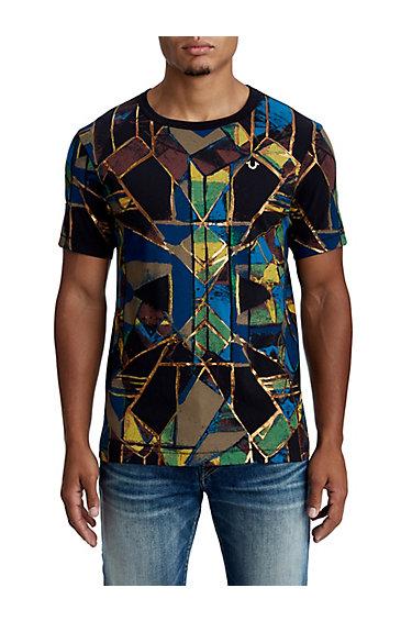 Mens Metallic Stained Glass Graphic Tee | Black | Size Small | True Religion