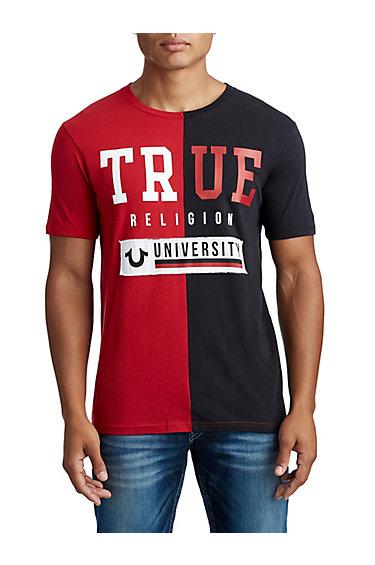 Men's Uni Split Crew Neck Tee | Black/red | Size X Small | True Religion