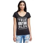 Women's True Religion Box Round V Neck Tee | Black | Size X Small