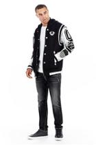 Hooded Silver Metallic Mens Varsity Jacket | Black | Size Small | True Religion