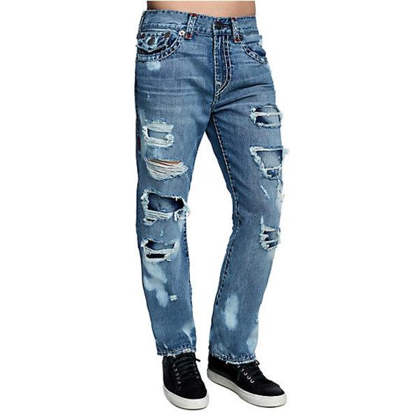 Mens Destroyed Super T Ricky Straight Jean W/ Flap | Marshland | Size 29 | True Religion
