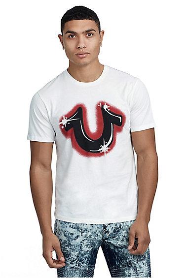 Men's Air Brush U Crew Neck Tee | White | Size Small | True Religion