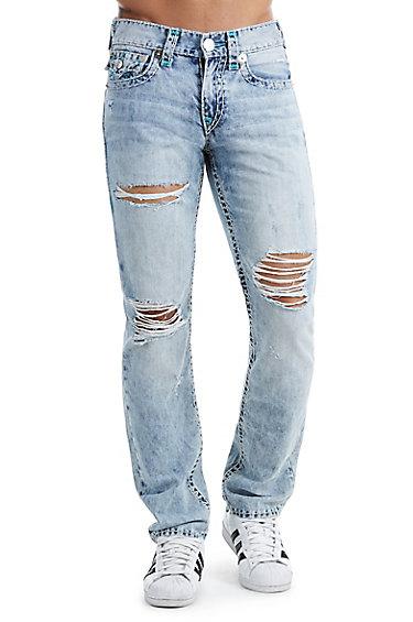 Men's Slim Fit Distressed Super T Jean | Rocky Mist | Size 31 | True Religion