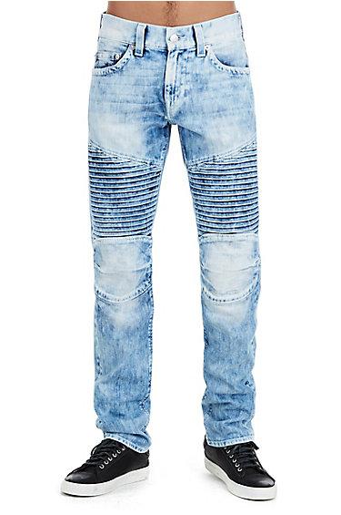 Men's Skinny Fit Pleated Moto Jean | Falling Stream | Size 28 | True Religion
