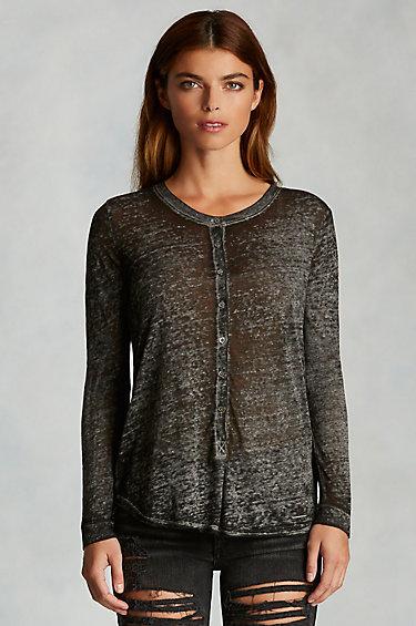 True Religion Triblend Womens Henley - Heather Grey