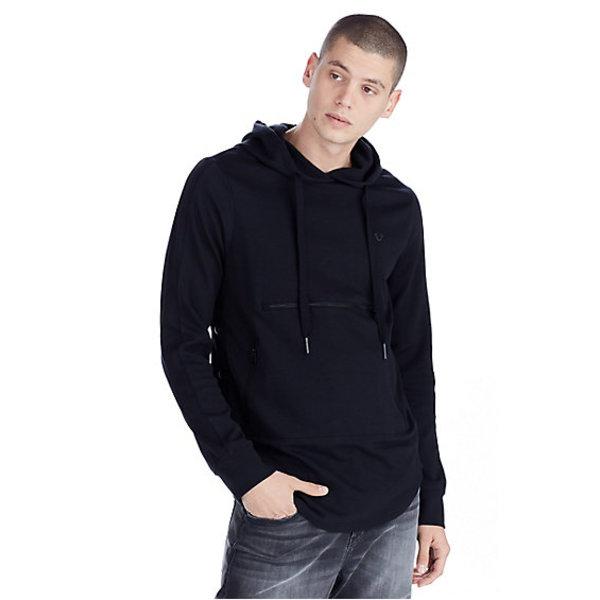 Horizontal Zip Pullover Mens Hoodie | Black | Size Medium | True Religion