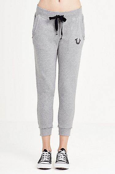 Raw Edge Womens Sweatpant | Heather Grey | Size Small | True Religion