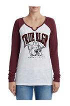 Women's Blocked Buddha Henley Tee | White | Size X Small | True Religion