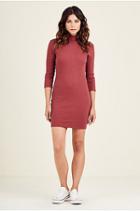Womens Ribbed Mock Neck Sweater Dress | Ox Blood | Size Small | True Religion