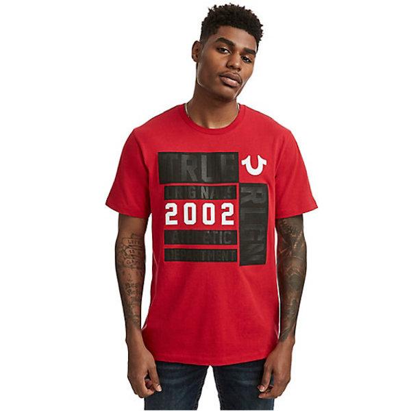 Block Tr Crew Neck Mens Tee | Ruby Red | Size Medium | True Religion