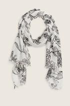True Religion White Black Floral Scarf - Black