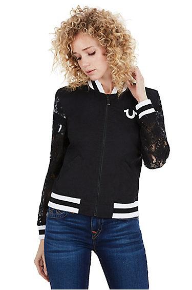 Lace Bomber Womens Jacket | Black | Size Small | True Religion