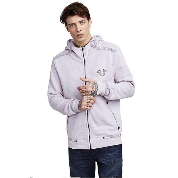 Mens Classic Pop Color Zip Up Hoodie | Purple | Size Small | True Religion