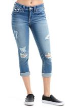 Women's Curvy Fit Big T Capri | Dusty Indigo Destroyed | Size 38 | True Religion