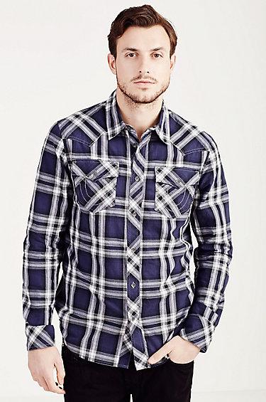True Religion Hand Picked Western Plaid Mens Shirt - Washed Black