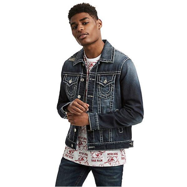 Men's Graffiti Trucker Jacket | Indigo Trippin | Size Medium | True Religion