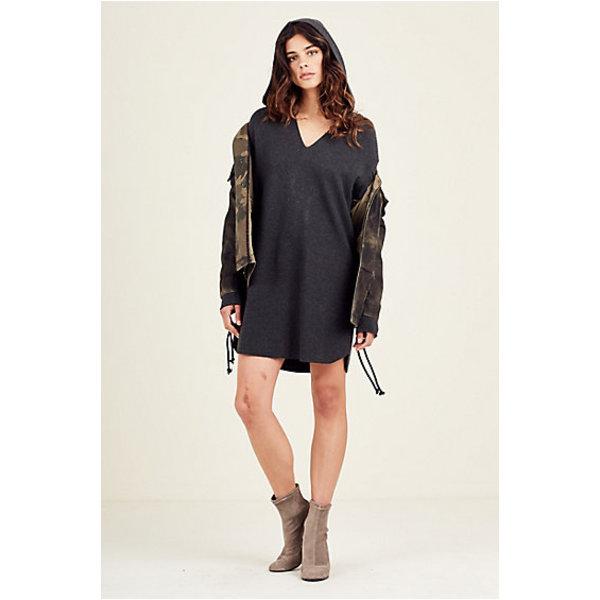 Womens Grommet Hoodie Dress | Heather Grey | Size Small | True Religion