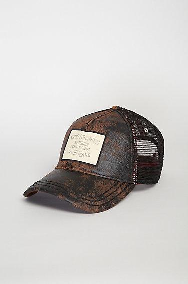 True Religion Printed Leather Baseball Cap - Black