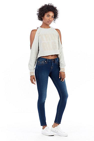 Womens Cold Shoulder Sweatshirt | Heather Grey | Size Medium | True Religion