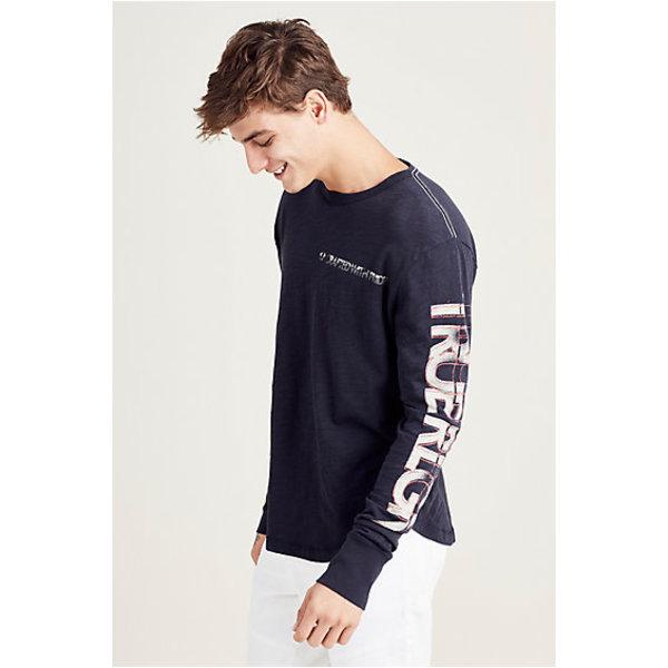 Retro Logo Long Sleeve Mens Tee | Washed Black | Size X Large | True Religion