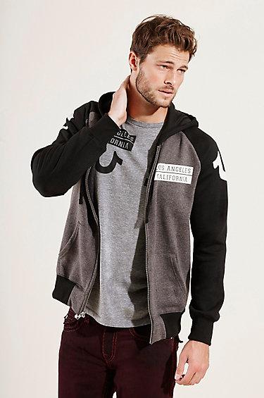 True Religion Hand Picked Color Block Raglan Mens Hoodie