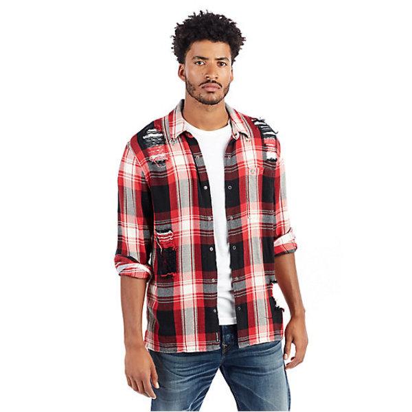 Loose Fit Mens Plaid Shirt | Ruby Red | Size Medium | True Religion