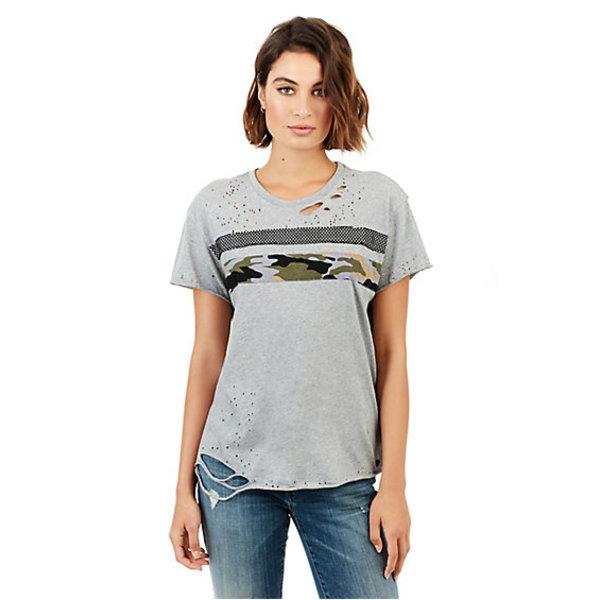 Camo Mesh Distressed Womens Tee | Heather Grey | Size Small | True Religion