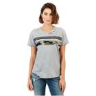 Camo Mesh Distressed Womens Tee | Heather Grey | Size Small | True Religion