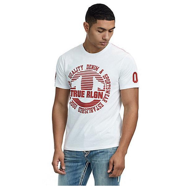 Men's Circle Stripe Crew Neck Tee | White | Size Large | True Religion