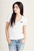 Palm Tree V Neck Womens Tee | White | Size X Small | True Religion