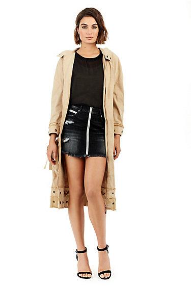 Womens High Rise Zip Front Skirt | Garter Black | Size X Small | True Religion