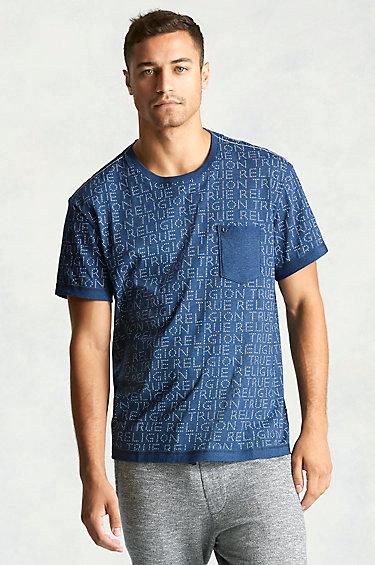 True Religion Bleached Indigo Logo Mens T-shirt - Navy