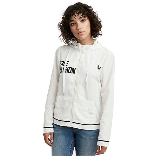 Womens Logo Panel Snap Hoodie | White | Size Small | True Religion
