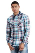 Plaid Utility Woven Mens Shirt | Turquoise/red | Size Large | True Religion