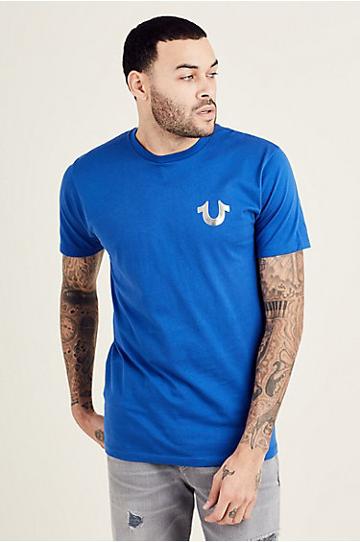 Metallic Silver Buddha Mens Tee | Royal Blue | Size Large | True Religion