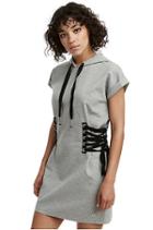Womens Hooded Lace Up Dress | Heather Grey | Size X Small | True Religion